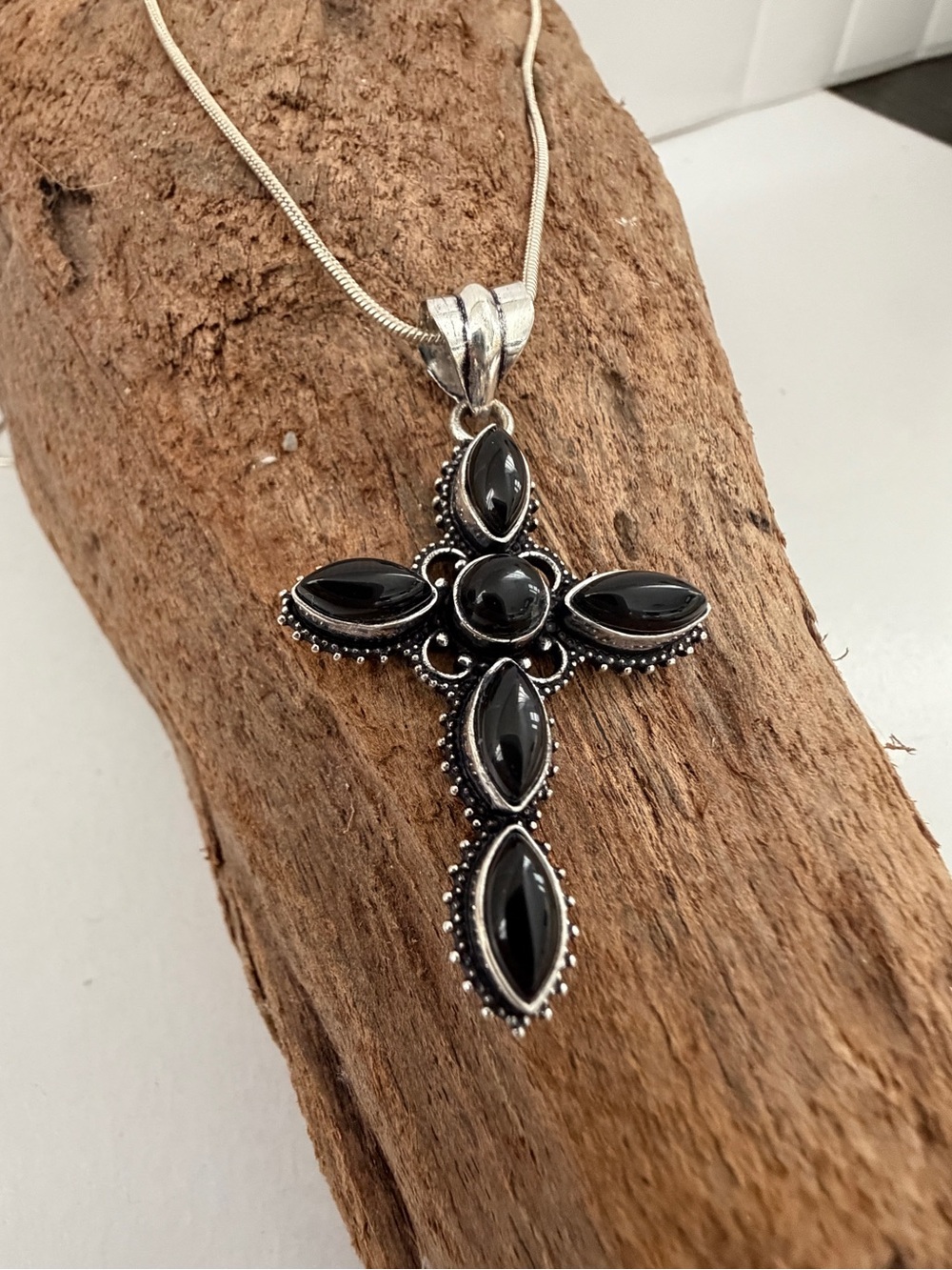 925 Sterling Silver Cross ONYX Necklace Gemstone Womens Jewelry